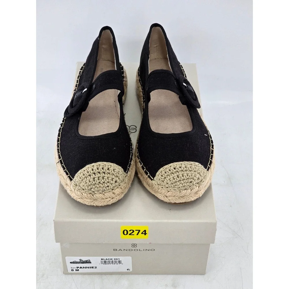 Bandolino Pannie2 Espadrille Flats Womens 8 Black Mary Jane Buckle - Excellent